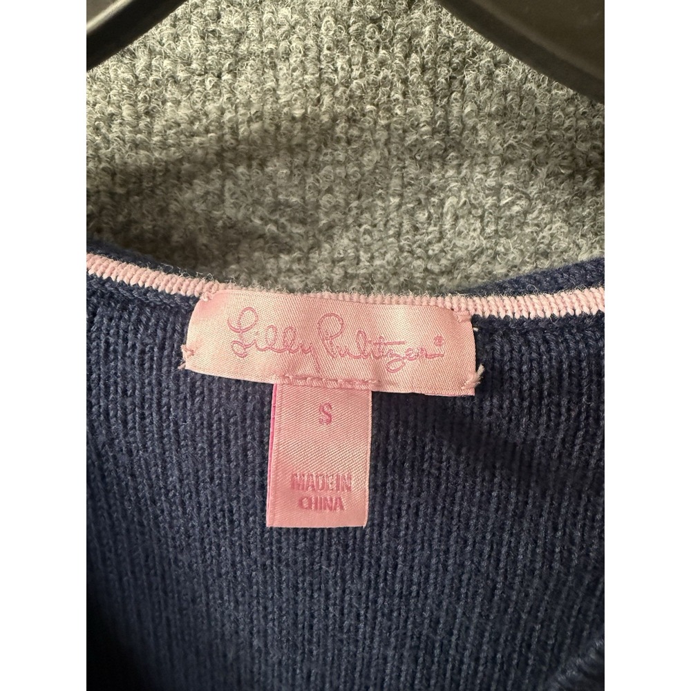 Lilly Pulitzer 100% Cotton Hoodie Pullover Sweater Navy‎ Blue Womens Size Sm F54 - Picture 2 of 4